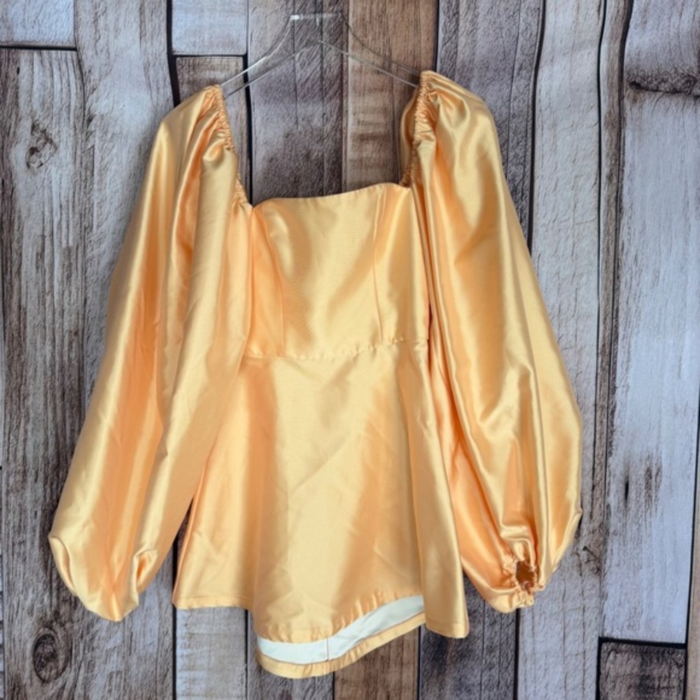 Wandering Duchesse Mini Dress Satin Puff Sleeve Orange‎ Party Size 38 NWT Flaw